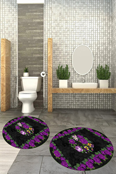 Viyana Home Covoraș de baie rotund, lavabil, cu bază anti-alunecare imprimată...