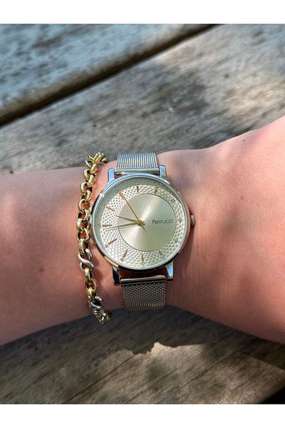 Ferrucci Silver Color Stylish Steel Wire Braided Cord Waterproof Women's Watch
