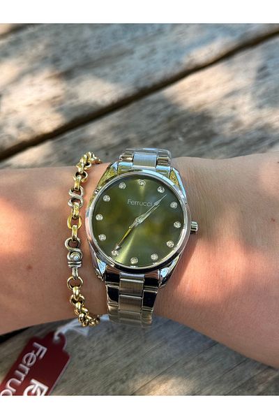 Ferrucci Silver Color Square Case Roman Numbers Steel Cord Waterproof Women's Watch