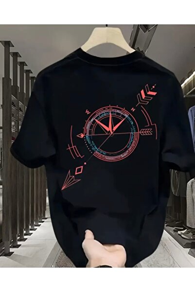 Panda Baskı Tekstil تي شيرت كبير الحجم مطبوع عليه بوصلة حمراء زرقاء