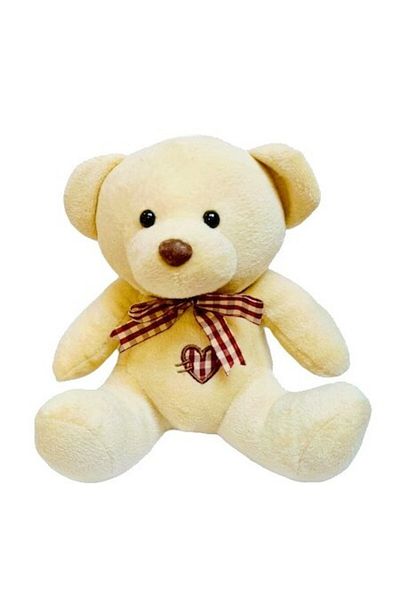 OEM Plush Toy, Bear with Heart and Plaid Bow, Cream, 20 cm