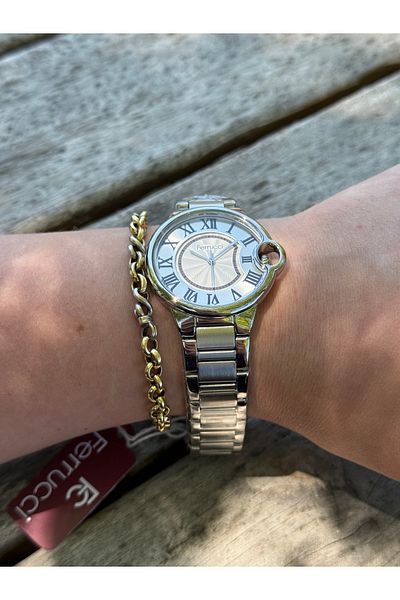 Ferrucci Silver Color Roman Numeral Brand Model Stylish Steel Cord Waterproof Women's Watch