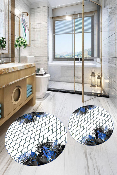 Viyana Home Set de 2 covorașe rotunde pentru baie, lavabile, cu model de flori