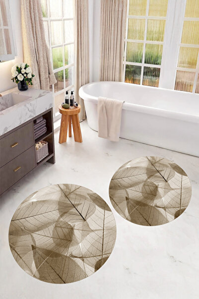 Viyana Home Set de 2 covorașe rotunde pentru baie, lavabile, cu model de flor...