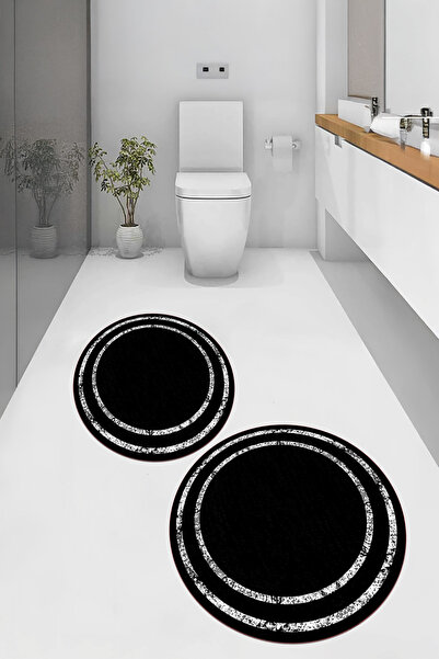 Viyana Home سجادة حمام مستديرة مطبوعة ومضادة للانزلاق وقابلة للغسل مع إطار، م...