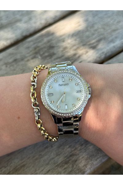 Ferrucci Stylish Steel Cord with Stone with Silver Color Dial Waterproof Women's Watch