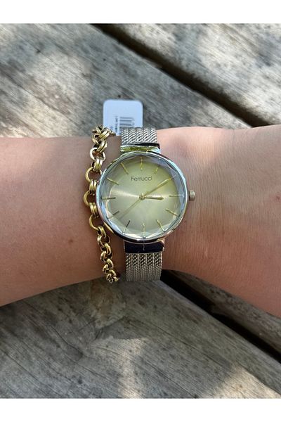 Ferrucci Silver Color Stylish Cutting Glass Steel Wire Watch Waterproof Women's Watch