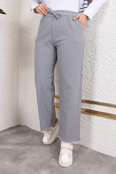 Nevayla Moda Elastic Waist Linen Trousers - Gray / A0104