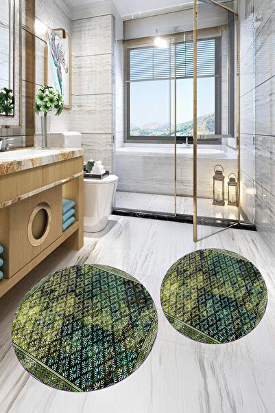 Viyana Home Covoraș de baie rotund, lavabil, cu bază imprimată digital, set d...