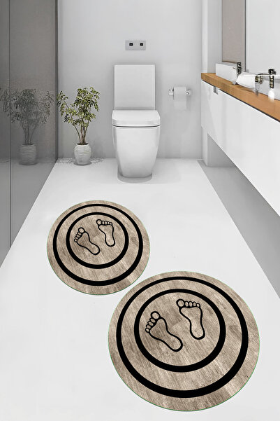 Viyana Home سجادة حمام مستديرة بنمط بصمة قدم قابلة للغسل وقاعدة مانعة للانزلا...