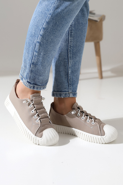 Encool Μπεζ γυναικεία casual sneaker παπούτσια Ψηλή σόλα με λινό και επιλογές...