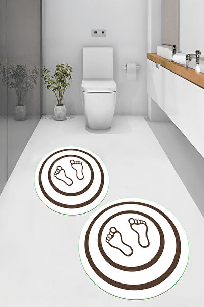 Viyana Home سجادة حمام مستديرة بنمط بصمة قدم قابلة للغسل وقاعدة مانعة للانزلا...
