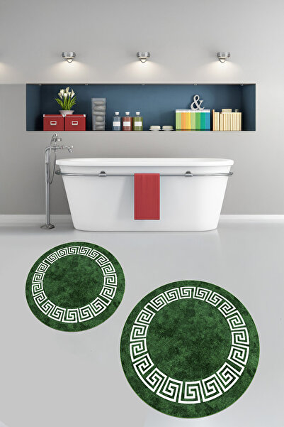 Viyana Home سجادة حمام مستديرة مطبوعة ومضادة للانزلاق وقابلة للغسل مع إطار، م...