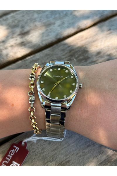 Ferrucci Silver Color Square Case Roman Numbers Steel Cord Waterproof Women's Watch