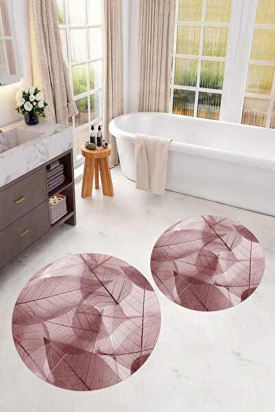 Viyana Home Set de 2 covorașe rotunde pentru baie, lavabile, cu model de flor...