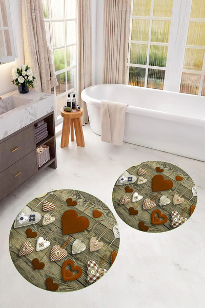 Viyana Home مجموعة سجادة حمام مستديرة قابلة للغسل مطبوعة رقميًا ثلاثية الأبعا...