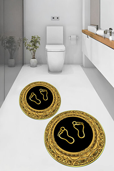 Viyana Home سجادة حمام مستديرة بنمط بصمة قدم قابلة للغسل وقاعدة مانعة للانزلا...