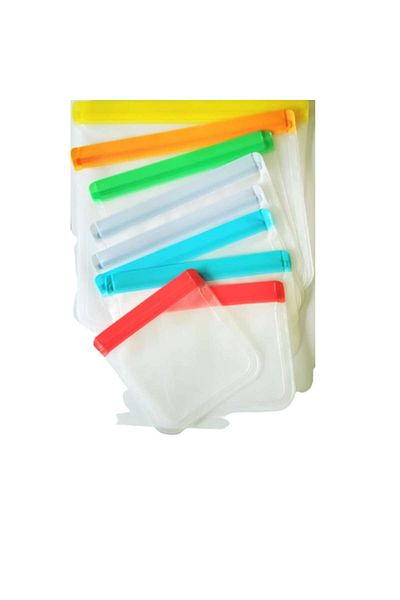 Style4Cosy Set 9 pungi din silicon pentru depozitarea alimentelor cu etanșare etanșă și suport reutilizabil pentru pungă - Albastru Aqua
