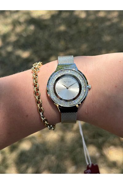 Ferrucci Silver Color Stylish Stone Dial Steel Mesh Cord Waterproof Women's Watch