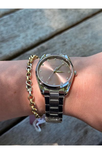 Ferrucci Silver Color Dry Rose Dial Stone Stylish Steel Cord Waterproof Women's Watch