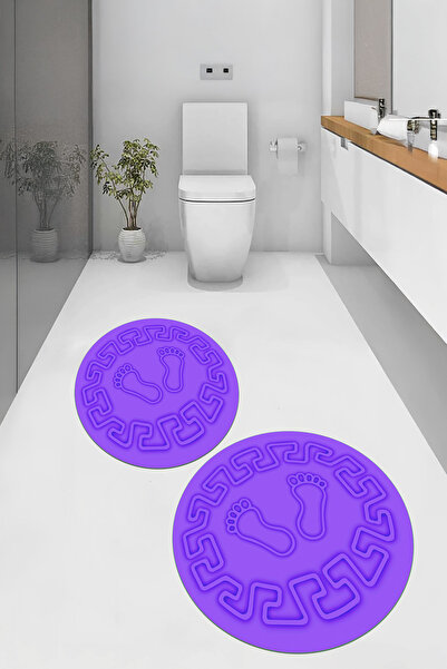Viyana Home سجادة حمام مستديرة بنمط بصمة قدم قابلة للغسل وقاعدة مانعة للانزلا...