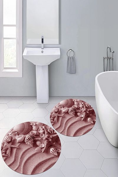 Viyana Home Ψηφιακή τυπωμένη 3D αντιολισθητική στρογγυλή πατάκι μπάνιου 2 τεμαχίων σετ τουαλέτας, Y-KLOZET-123-BORDO,