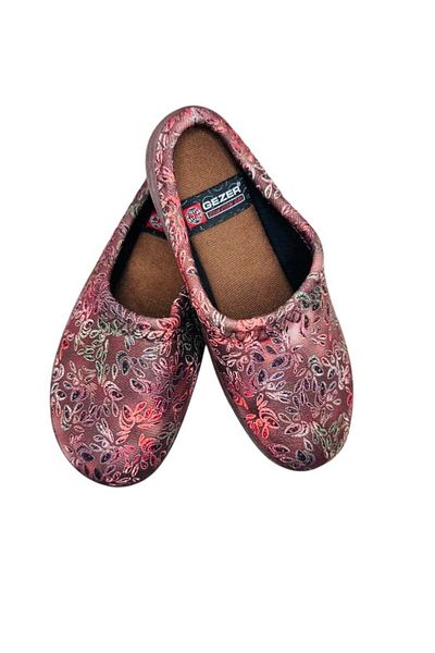 GEZER Women's slippers, brown with floral print, size 41, 25.5 cm, comfortable and warm