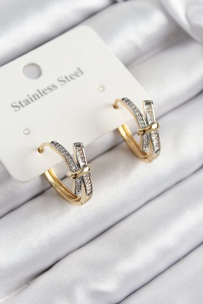 Clariss 316L Steel Zircon Stone Knot Ring Model Gold and Silver Color Women's Earrings