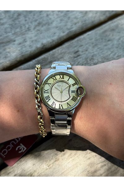 Ferrucci Silver Color Roman Numeral Brand Model Stylish Steel Cord Waterproof Women's Watch
