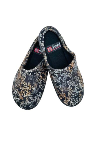 GEZER Women's slippers, black with floral print, size 41, 25.5 cm, comfortable and warm