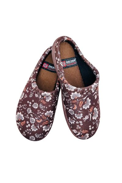 GEZER Women's slippers, brown with flowers, size 36, 22.5 centimeters, comfortable and warm