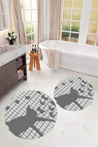 Viyana Home سجادة حمام مستديرة بنمط قطط، قابلة للغسل ومضادة للانزلاق، مجموعة ...