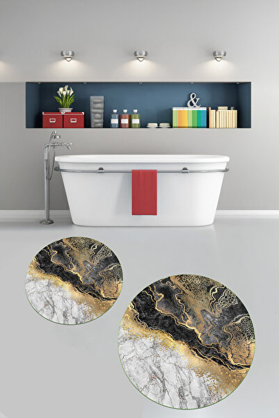 Viyana Home Covoraș de baie rotund cu model de marmură, lavabil, cu bază anti...