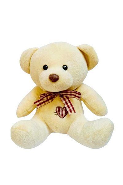 OEM Plush Toy, Bear with Heart and Plaid Bow, Cream, 20 cm