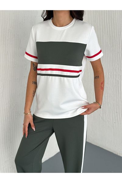 02Lady Fashion Garnish Strip Detail Modal Fabric Tracksuit Set