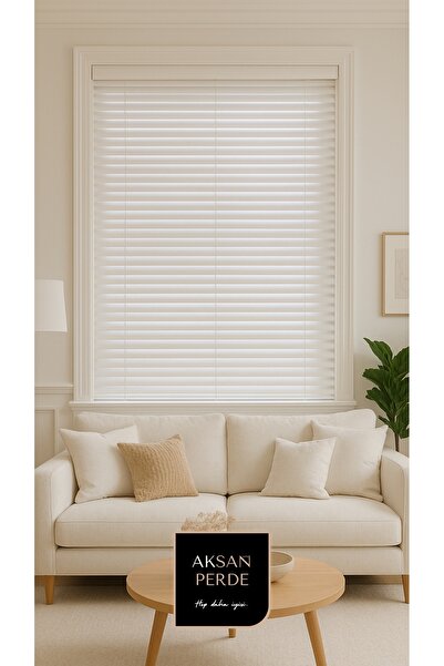 AKSANGRUP %100 Gerçek Ahşap Jaluzi Perde Merdiven İpli Beyaz Renk 50 mm