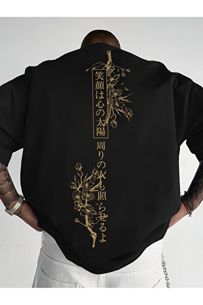 cc collection Erkek oversize Japon Kiraz Ağacı baskılı T-shirt rahat ve şık Tasarım