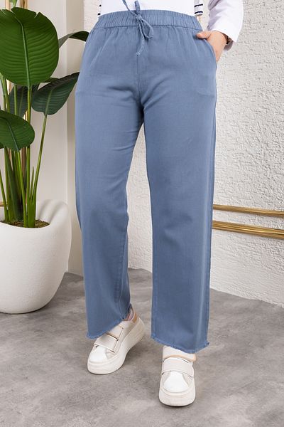 Nevayla Moda Elastic Waist Linen Trousers - Blue / A0104