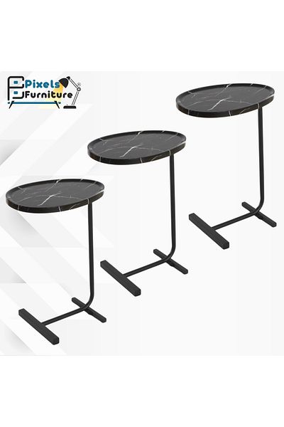 PixelsFurniture 3 Pieces Pixel Furniture C-Shaped Side Table Set for Sofa and Bed, Solid Metal Base Table