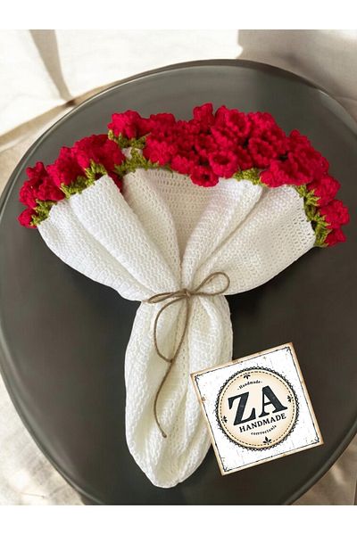 ZAHandmade Hand Knitted Rose Bouquet Blanket Original Infinity Gift (70cm)