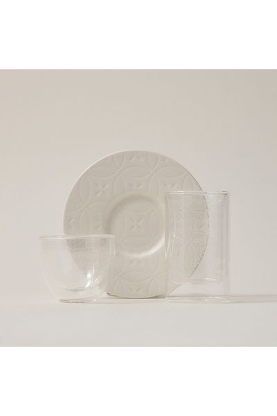 Dallaty white porcelain and glass Tea and coffee cups set 18 pcs