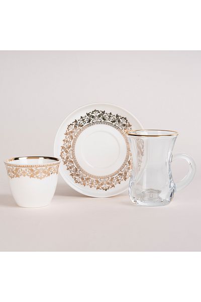 Dallaty La Mesa white glass and porcelain Tea and coffee cups set 28 pcs