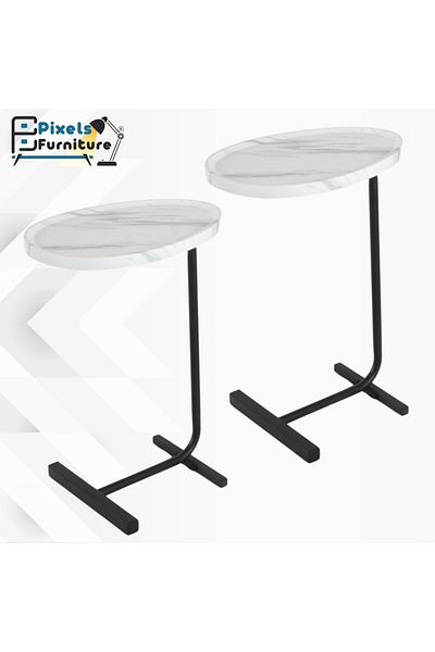 PixelsFurniture 2 Pieces Pixel Furniture C-Shaped Side Table Set for Sofa and Bed, Solid Metal Base Table
