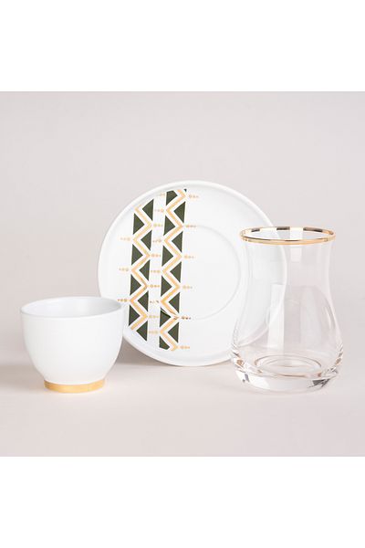 Dallaty white porcelain and glass Tea and coffee cups set 18 pcs