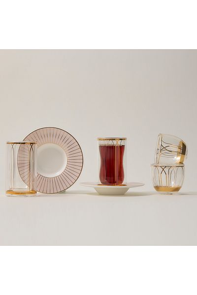 Dallaty white porcelain and glass Tea and coffee cups set 18 pcs
