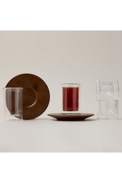 Dallaty wood and glass Tea and coffee cups set 18 pcs