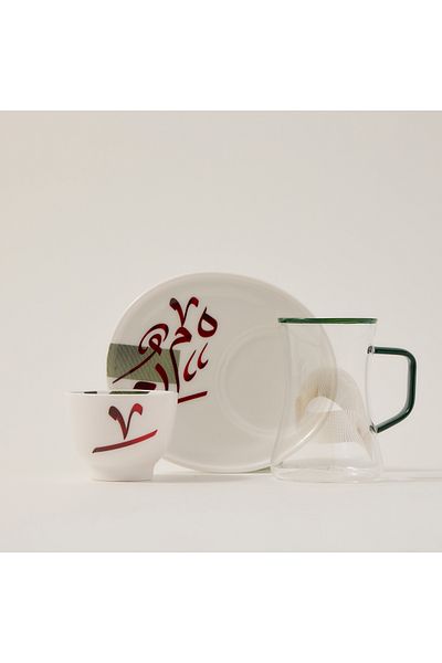 Dallaty white porcelain and glass Tea and coffee cups set 18 pcs