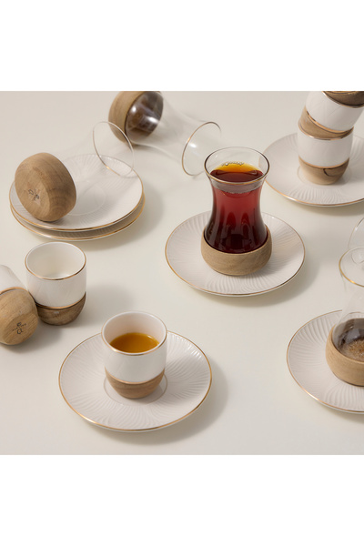 Dallaty 18 Pcs Arabic Tea And Coffee Set White Blend