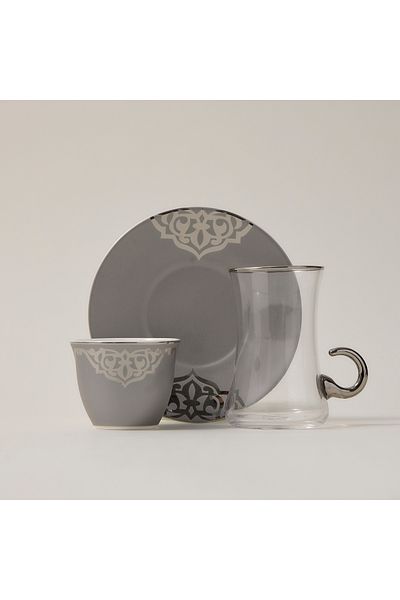 Dallaty grey porcelain and glass Tea and coffee cups set 18 pcs