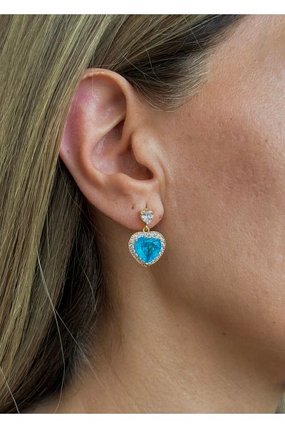 Home Sihra Accessories – Hanging Nail Model Blue Heart Earrings (Gold Color)